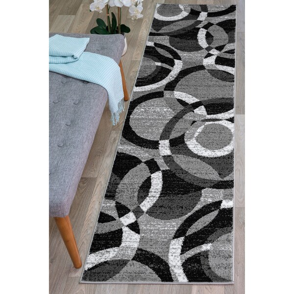 World Rug Gallery Contemporary Abstract Circles Soft Runner Rug 2'x10' Gray 105GRAY2X10 - main